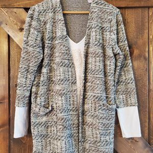 Desigual Gold/White/Black/Brown Boucle 2-in-1 Cardigan Sweater Top Size XL